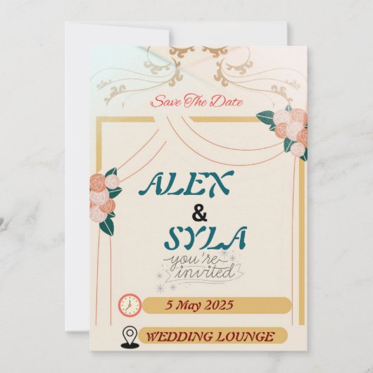 結婚式招待状 – 編集可能テンプレート セーブザデート (正面)