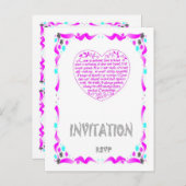 結婚式招待状 – 聖書の詩，ピンクのハート インビテーションポストカード (正面/裏面)