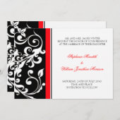 結婚式招待状-花柄-黒か赤 招待状 (正面/裏面)