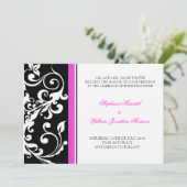 結婚式招待状 - 花柄 - 黒/ピンク 招待状 (スタンド正面)