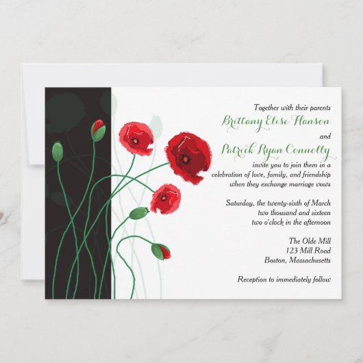 結婚式招待状 | 赤いケシと黒い緑 招待状 (正面)