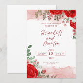 結婚式招待状 赤いバラ 透明インク 招待状 (正面/裏面)