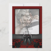 結婚式招待状 赤と黒の伝統的な写真 招待状 (正面)