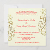 結婚式招待状--赤及び金ゴールドの渦巻 招待状 (裏面)