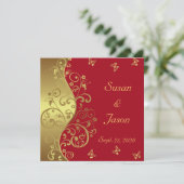 結婚式招待状--赤及び金ゴールドの渦巻 招待状 (スタンド正面)