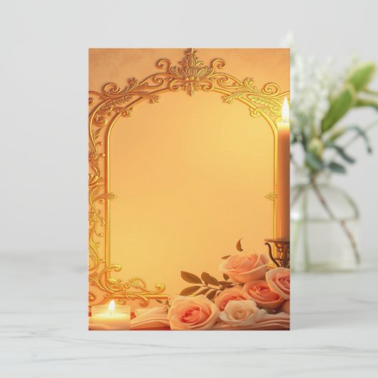 結婚式招待状、金ゴールドフォイルデザイン、赤面ピンク 招待状 (スタンド正面)