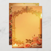 結婚式招待状、金ゴールドフォイルデザイン、赤面ピンク 招待状 (正面/裏面)