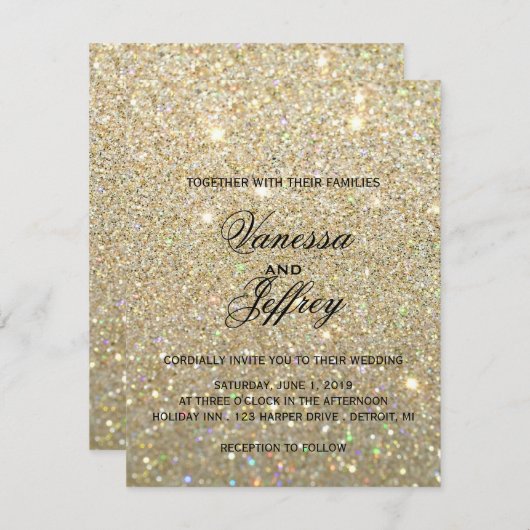 結婚式招待状-金ゴールドGlitすてきな2 招待状 (正面/裏面)