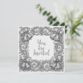 結婚式招待状(銀のベルとリボン) 招待状 (スタンド正面)