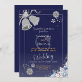 結婚式招待状:青と銀のベル、svp、QR 招待状 (正面/裏面)