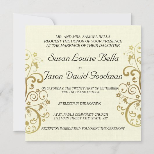 結婚式招待状- – 黒と金ゴールドの渦巻き 招待状 (裏面)