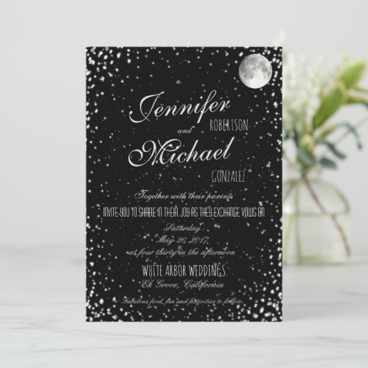 結婚式招待状 | Black Starry Night Moon 招待状 (スタンド正面)