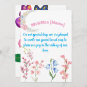 結婚式招待状(Mr & Mrs)- 花と蝶 招待状 (正面/裏面)