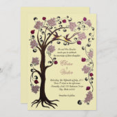 結婚式招待状(v)ばら色の/ivory生命の樹 招待状 (正面/裏面)