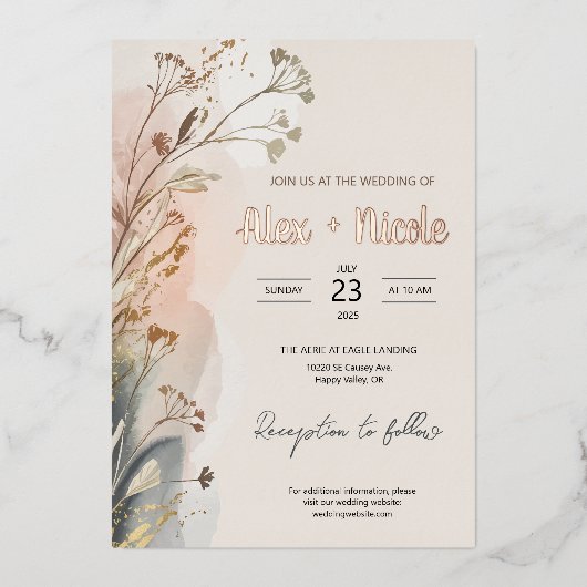 結婚式招待状- Wispy Flowers 箔招待状 (正面)