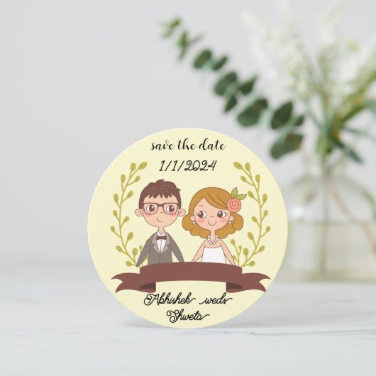 結婚式招待状A風刺対ポートレート サンキューカード (スタンド正面)