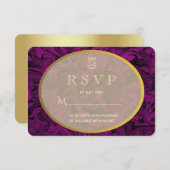 結婚式招待状RSVPラグジュアリーパープル&金ゴールド 出欠カード (正面/裏面)