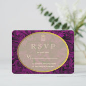 結婚式招待状RSVPラグジュアリーパープル&金ゴールド 出欠カード (スタンド正面)