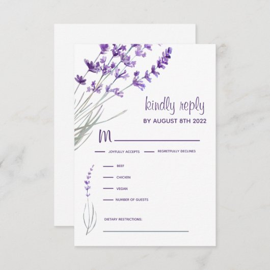 結婚式招待状RSVP応答カード 出欠カード (正面/裏面)