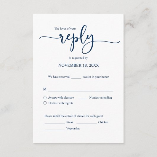 結婚式招待状RSVP応答、食事オプションカード エンクロージャーカード (正面)