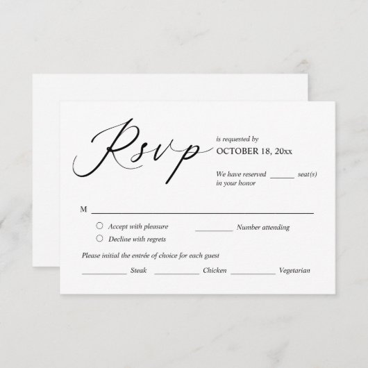 結婚式招待状RSVP応答、食事オプションカード エンクロージャーカード (正面/裏面)