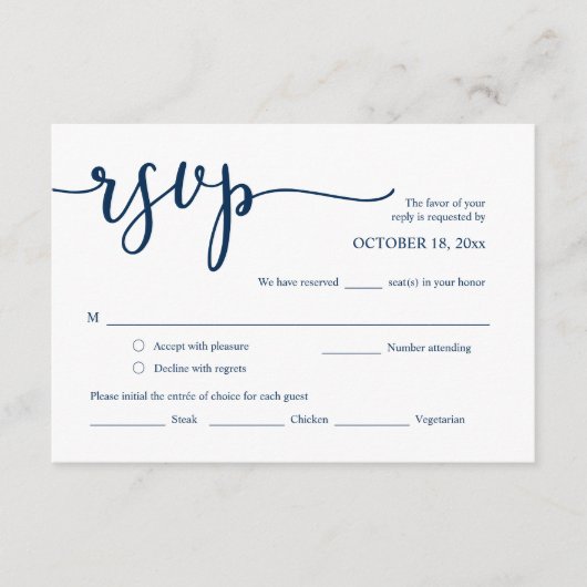結婚式招待状RSVP、食事オプションカード エンクロージャーカード (正面)