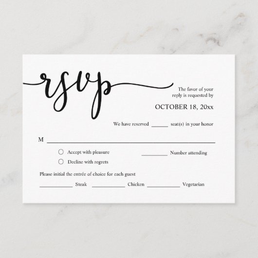 結婚式招待状RSVP、食事オプションカード エンクロージャーカード (正面)
