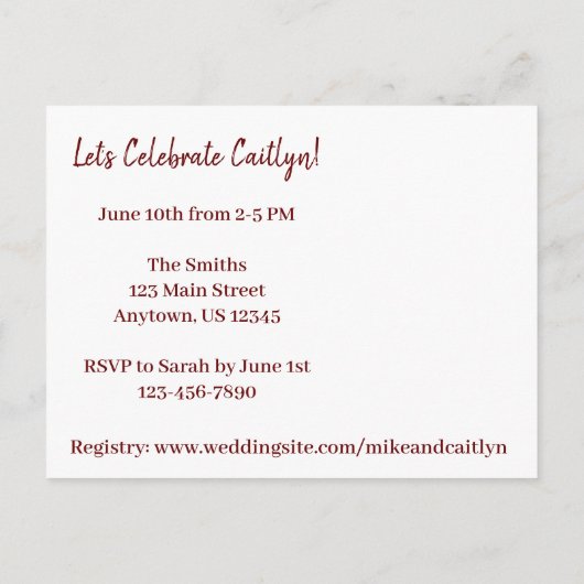 結婚式招待 ウェディングパーティー ブライダルドレス シャワー インビテーションポストカード (裏面)