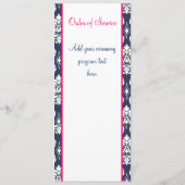 結婚式教会プログラムショッキングピンクの濃紺のダマスク織 プログラム (裏面)