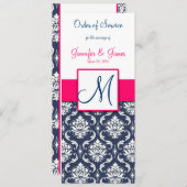 結婚式教会プログラムショッキングピンクの濃紺のダマスク織 プログラム (正面/裏面)