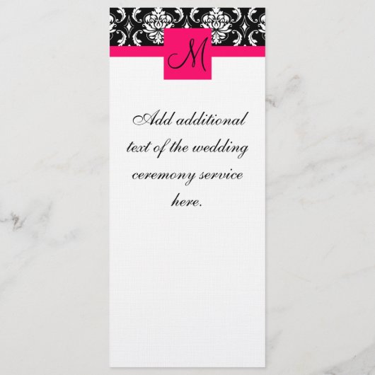結婚式教会プログラムモノグラムのダマスク織のショッキングピンク プログラム (裏面)
