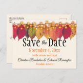 結婚式日付の保存紅葉蛍灯 案内ポストカード (正面/裏面)