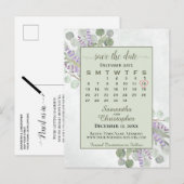 結婚式日付カレンダーeucalyptus緑を保存 案内ポストカード (正面/裏面)