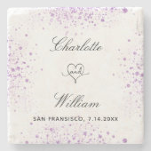 結婚式日付バイオレットグリッター名を保存 ストーンコースター (正面)