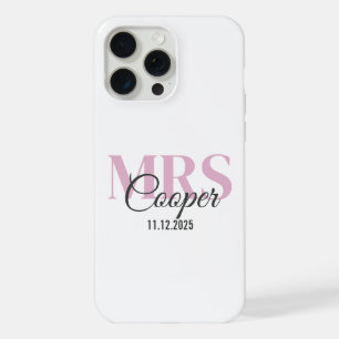 結婚式日付入り花嫁の名前 深紅のライトピンク iP iPhone 15 Pro Maxケース