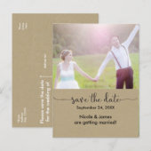 結婚式日程お知らせ はがき Brown Kraft 写真 案内ポストカード (正面/裏面)