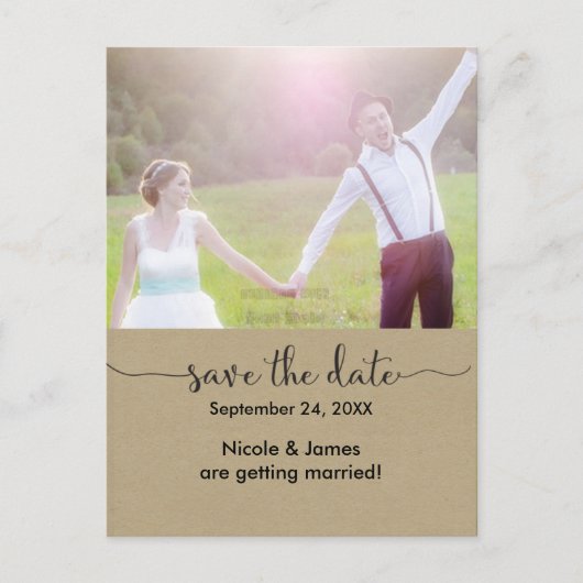 結婚式日程お知らせ はがき Brown Kraft 写真 案内ポストカード (正面)