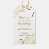 結婚式日鉛筆で私たち金ゴールドフリルを保存 ギフトタグ (裏面)