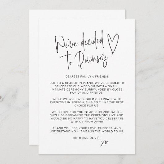 結婚式更新 ダウングレード 小さい スクリプト フォント 案内状 (正面/裏面)