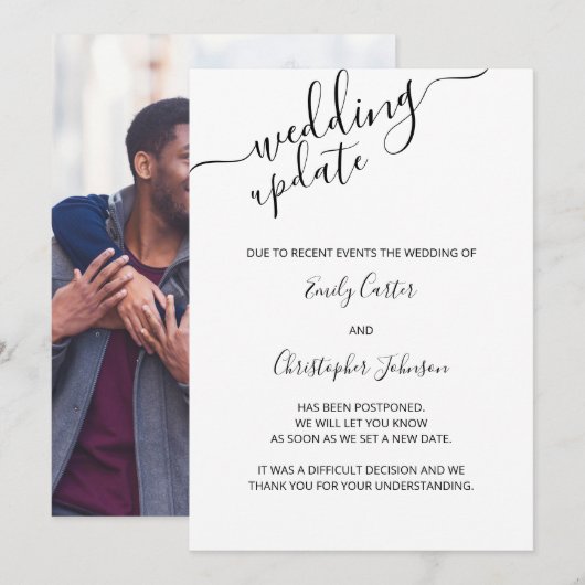 結婚式最新情報 カスタム写真 エレガント延期 招待状 (正面/裏面)