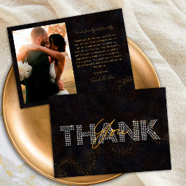 結婚式用のブラックゴールド オーダーメイド サンクスカード サンキューカード