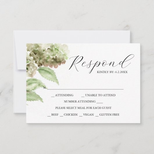 結婚式用アジサイRSVPカード 出欠カード (正面)