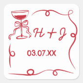 結婚式用シールお洒落手描きイラストレーション スクエアシール (正面)