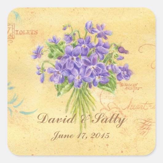 結婚式用シールカスタムヴィオレットブーケ スクエアシール (正面)