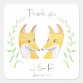 結婚式用シールキツネ結婚式の引き出物シールキツネ スクエアシール (正面)