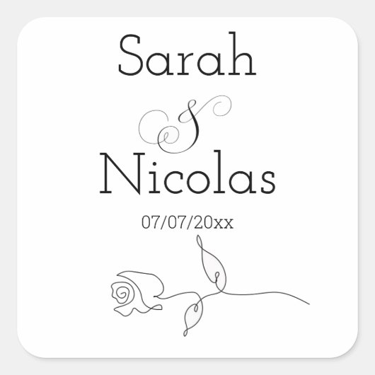 結婚式用シールミニマパーソナライズされたリスト スクエアシール (正面)