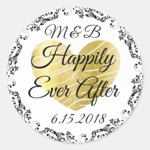 結婚式用シールモノグラムのの後ずっと幸せに ラウンドシール