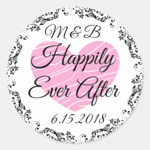 結婚式用シールモノグラムのの後ずっと幸せに ラウンドシール
