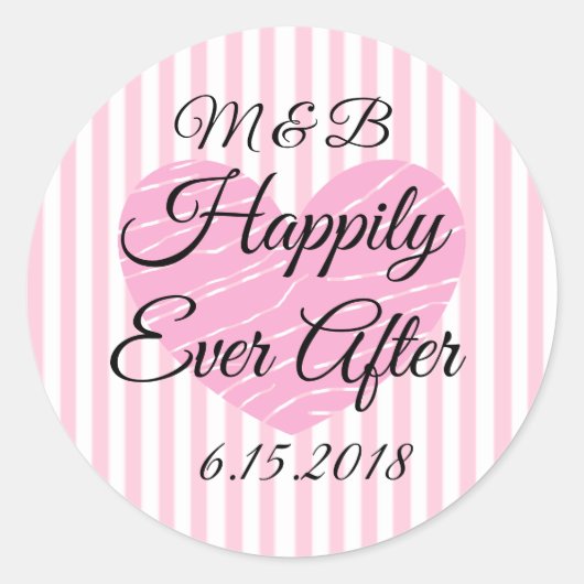 結婚式用シールモノグラムのの後ずっと幸せに ラウンドシール (正面)