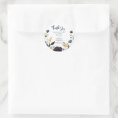 結婚式用シール |ネイビーイエロー金ゴールドフローラ エレガント ラウンドシール (バッグ)